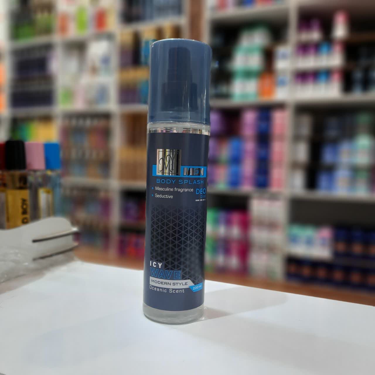بادی اسپلش مردانه مای مدل ICY WAVE حجم 200 میلی‌لیتر با ماندگاری و پخش بوی متوسط، رایحه میوه و چوب