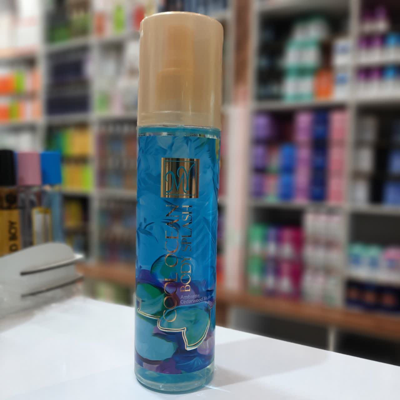 بادی اسپلش زنانه مای مدل Cool Ocean حجم 200ml با رایحه خنک دریایی، مرطوب‌کننده و جذب سریع، مناسب استفاده روزانه در فصول گرم با ماندگاری و پخش بوی متوسط